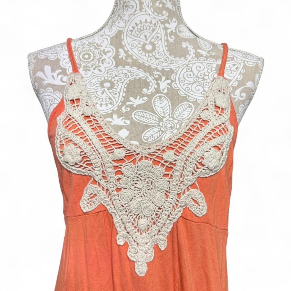 Y2K Orange and White Crochet MUDD Dress Boho Festival Size Large - Picture 2 of 6